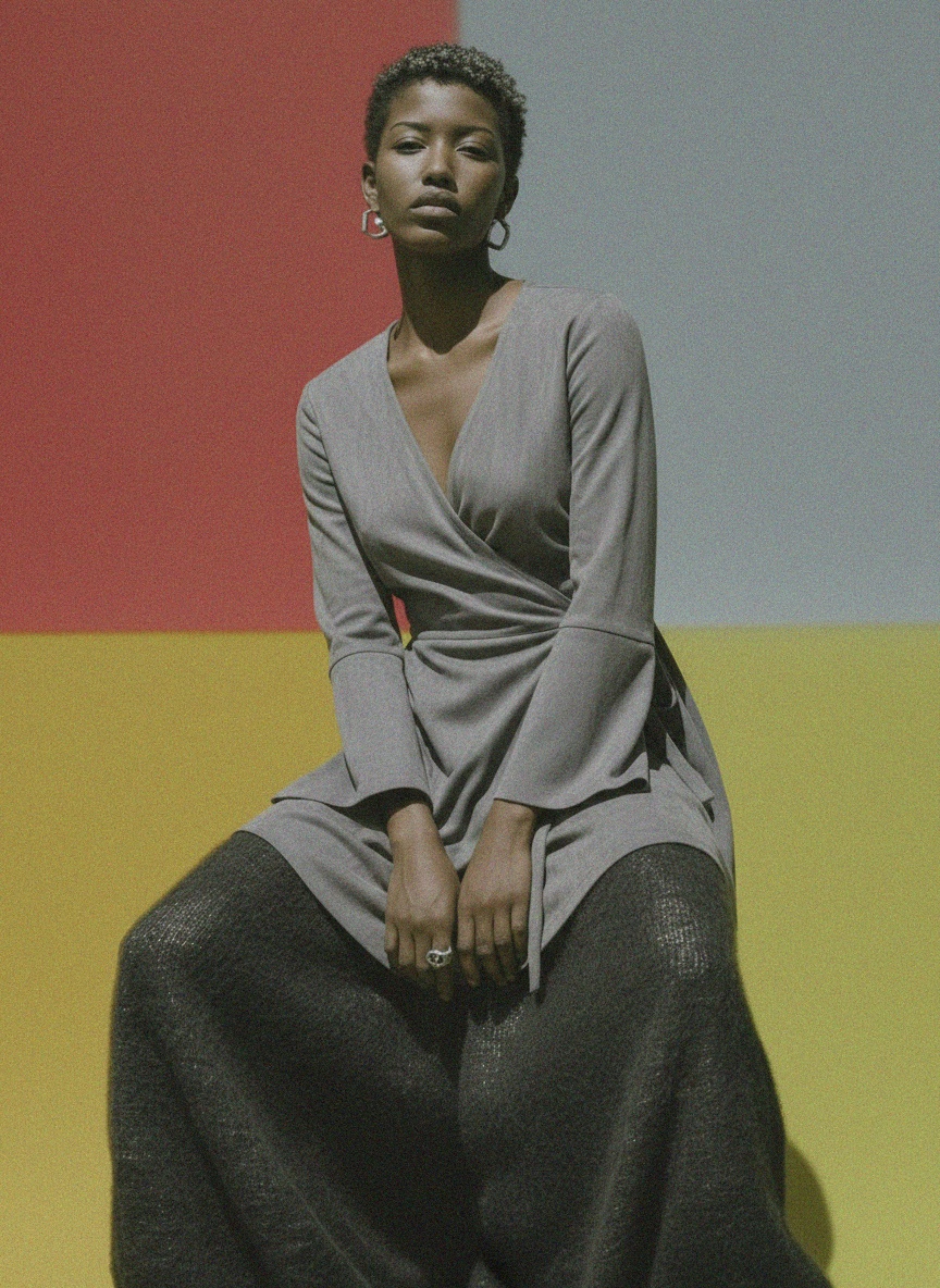 Soft Grey Faux Suede Wrap Mini Dress photo 3