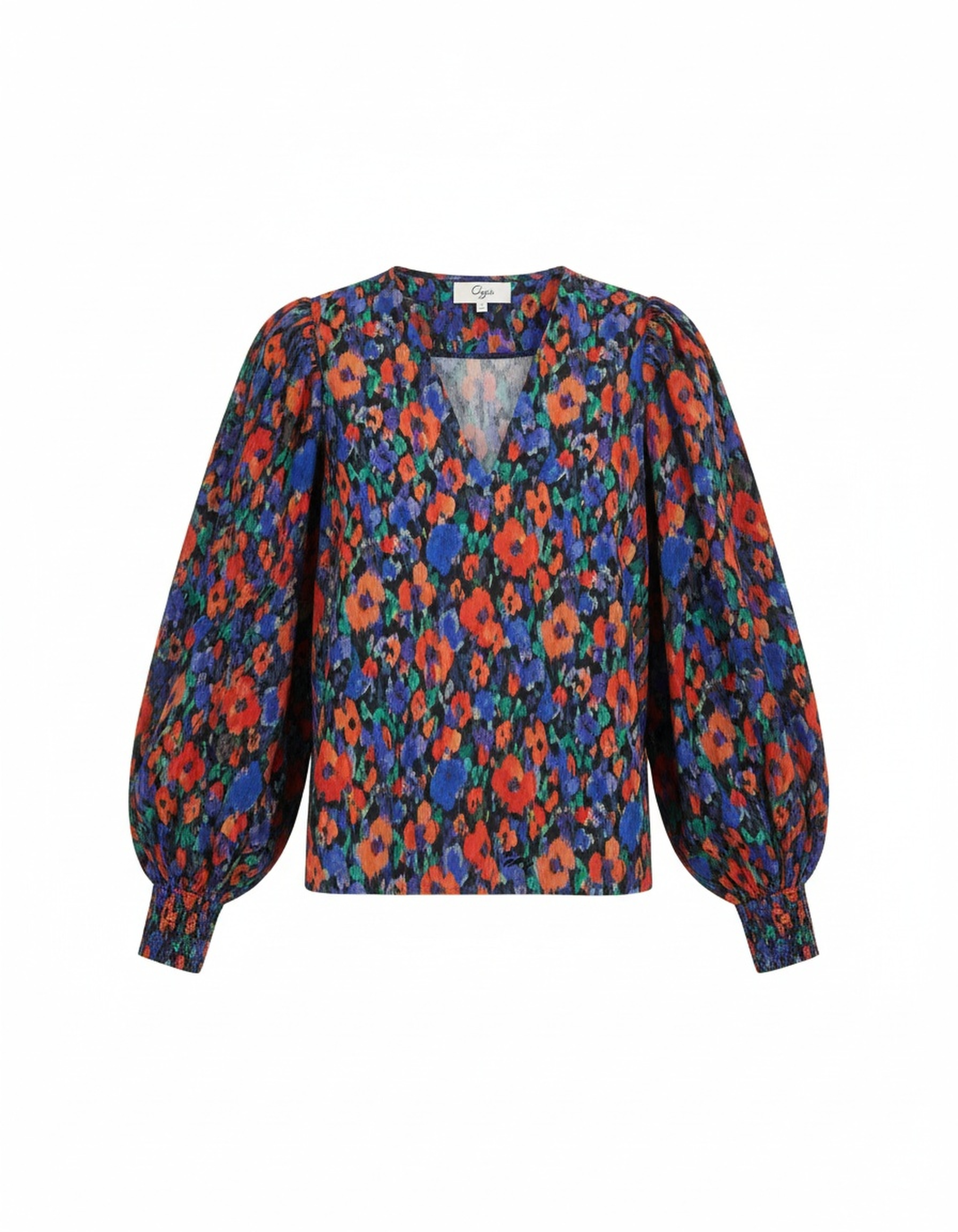 Vibrant Floral Print Blouse with V-Neck photo 1