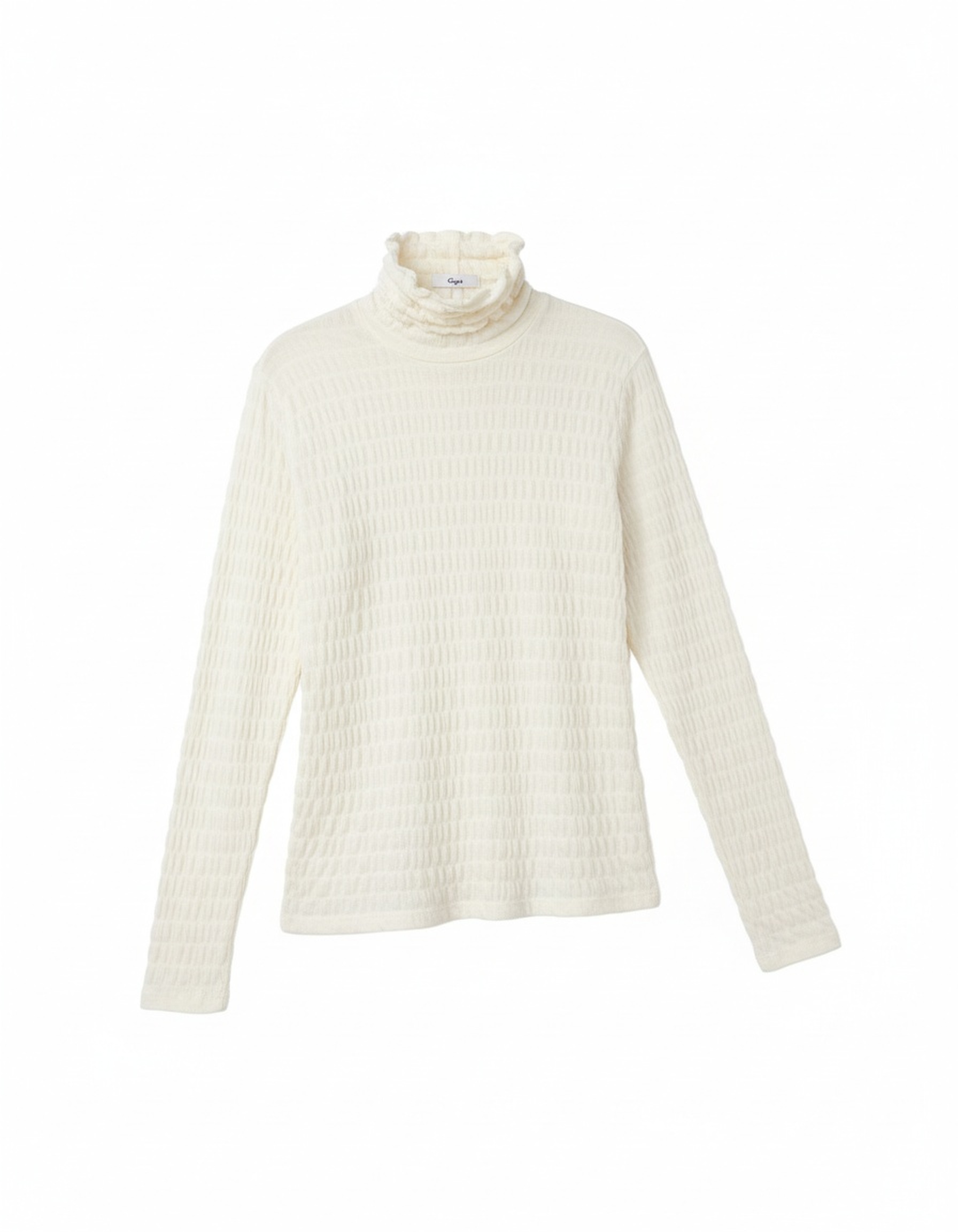 White Textured Ruffled Turtleneck Top photo 1