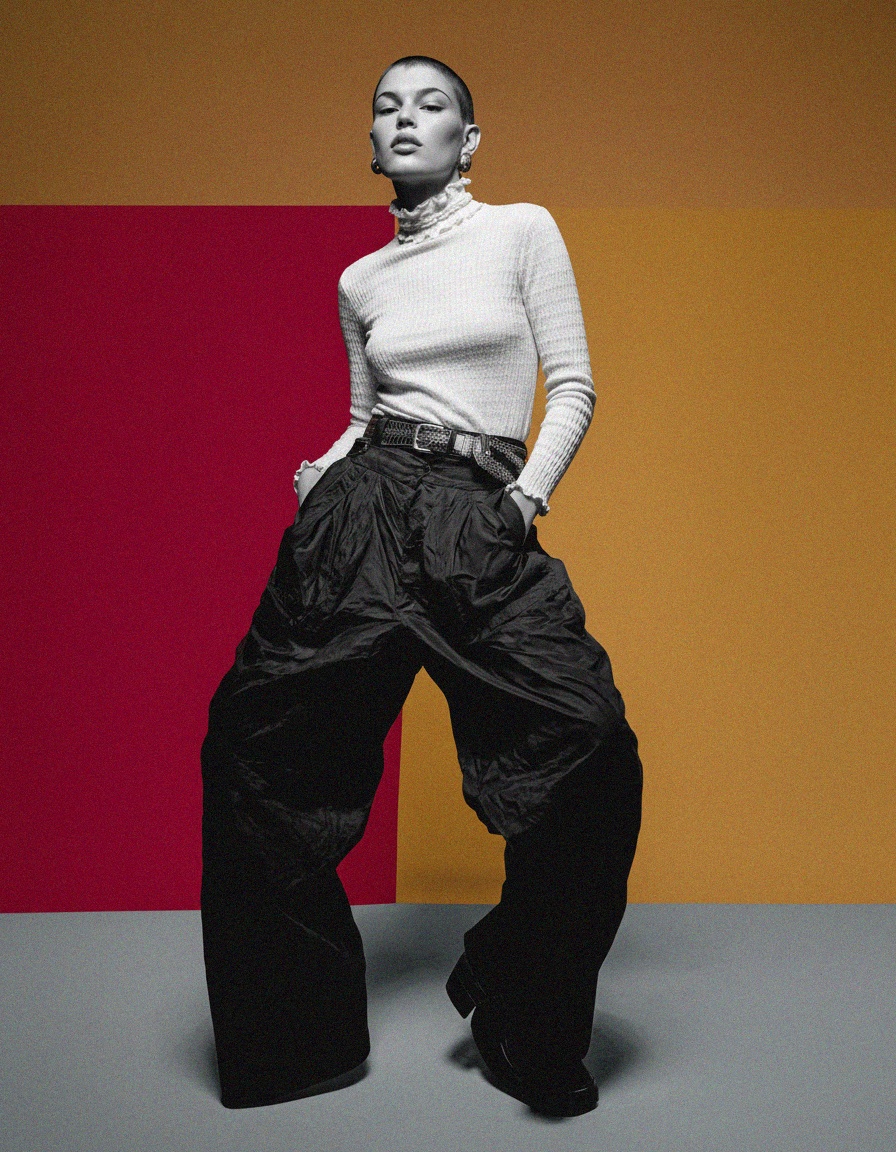 White Textured Ruffled Turtleneck Top photo 3