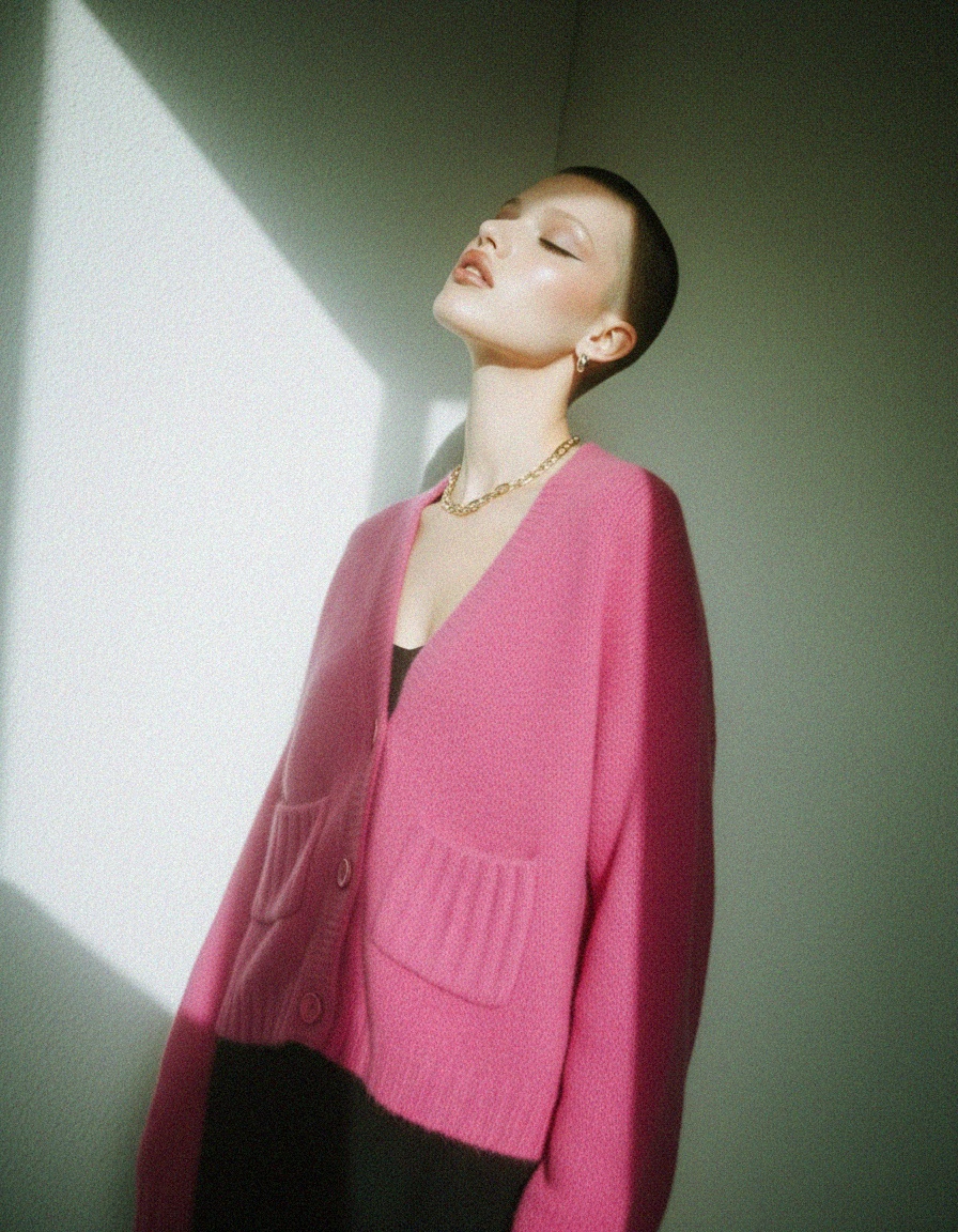 Soft Knit Pink Cardigan with Front Pockets photo 3