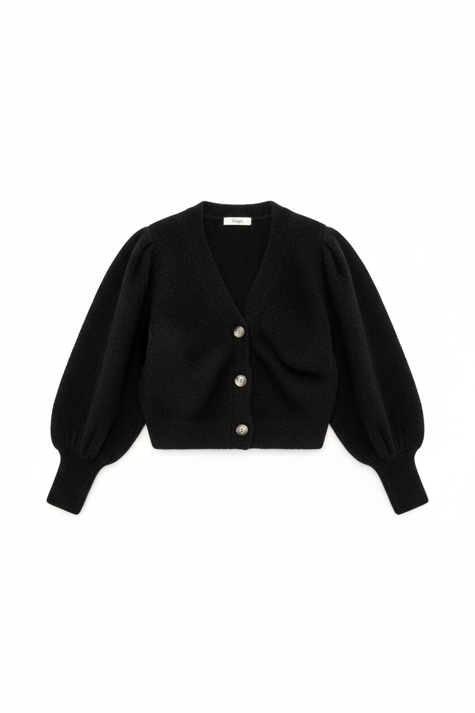 Cropped Black Cardigan with Puffed Sleeves photo 1