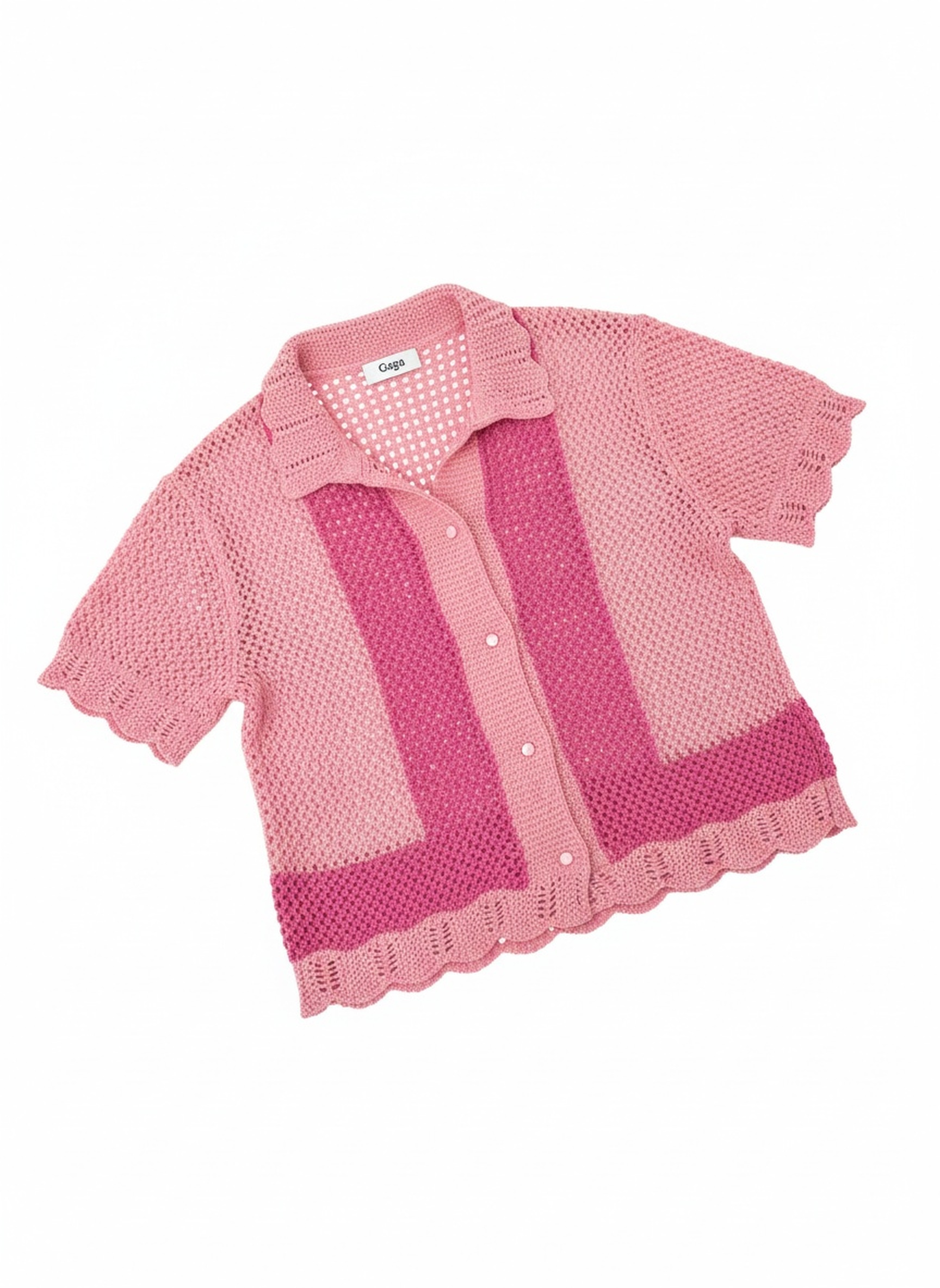 Pink Crochet Knit Short Sleeve Shirt photo 1