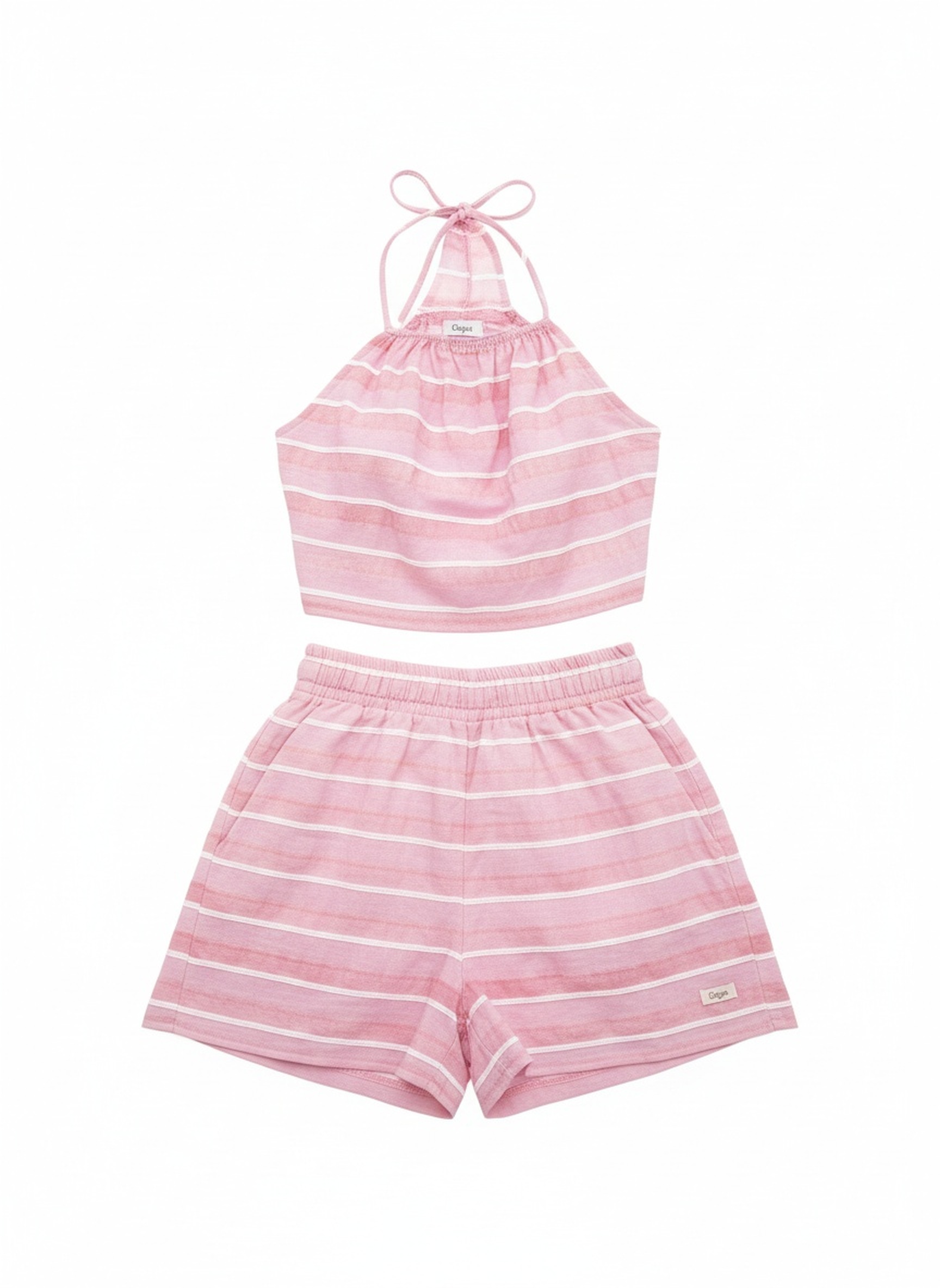 Pink Striped Halter Top & Shorts Two-Piece Set photo 1