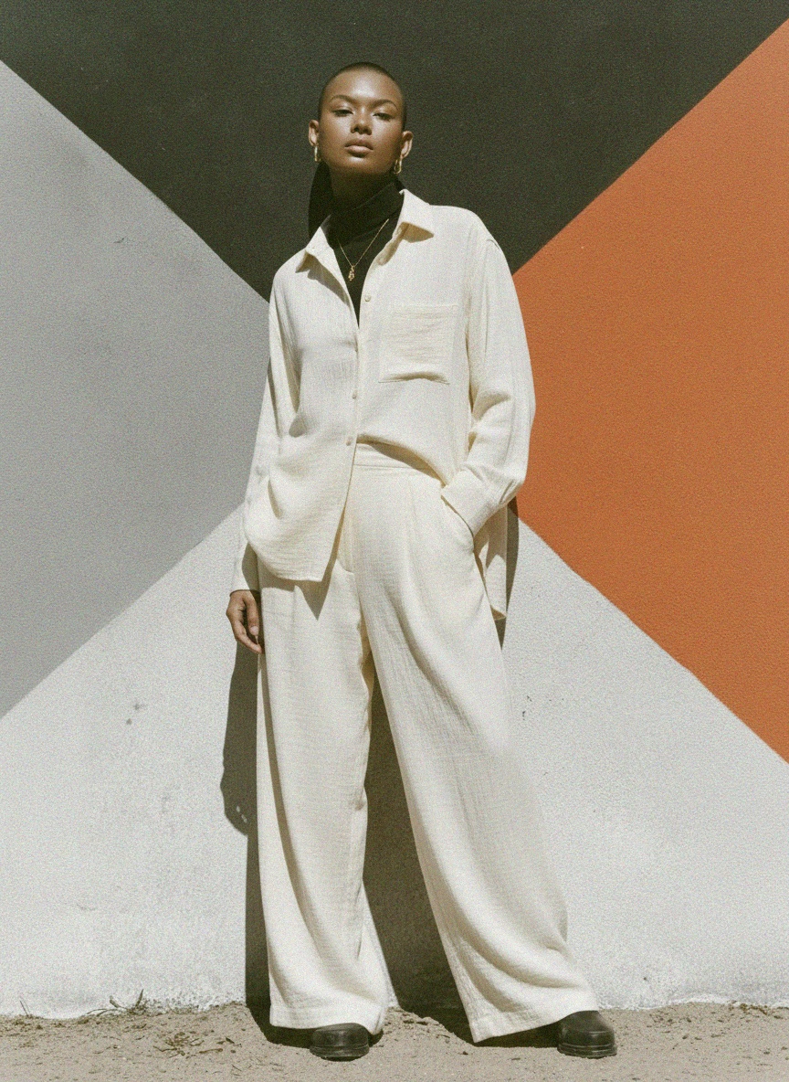 Chic Relaxed Fit Two-Piece Shirt and Pant Set photo 3