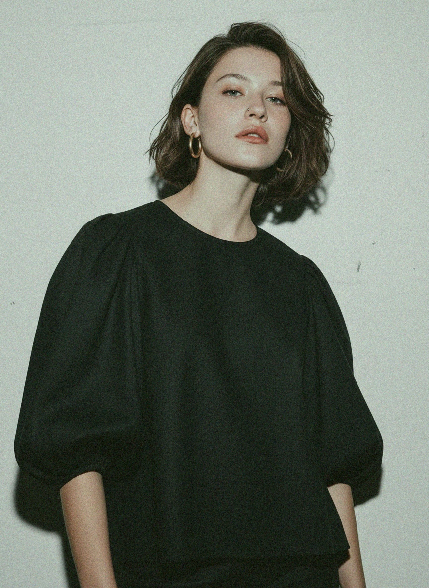 Stylish Black Blouse with Puffed Sleeves photo 3