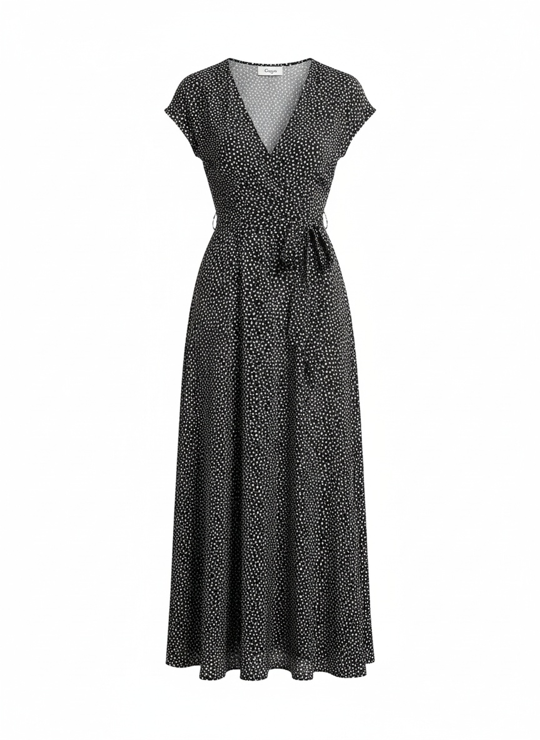 Dotted V-Neck Maxi Dress with Tie-Waist photo 1