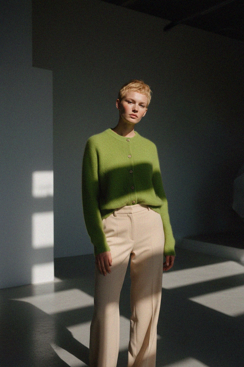 Soft Knit Green Cardigan with Button Closure photo 2