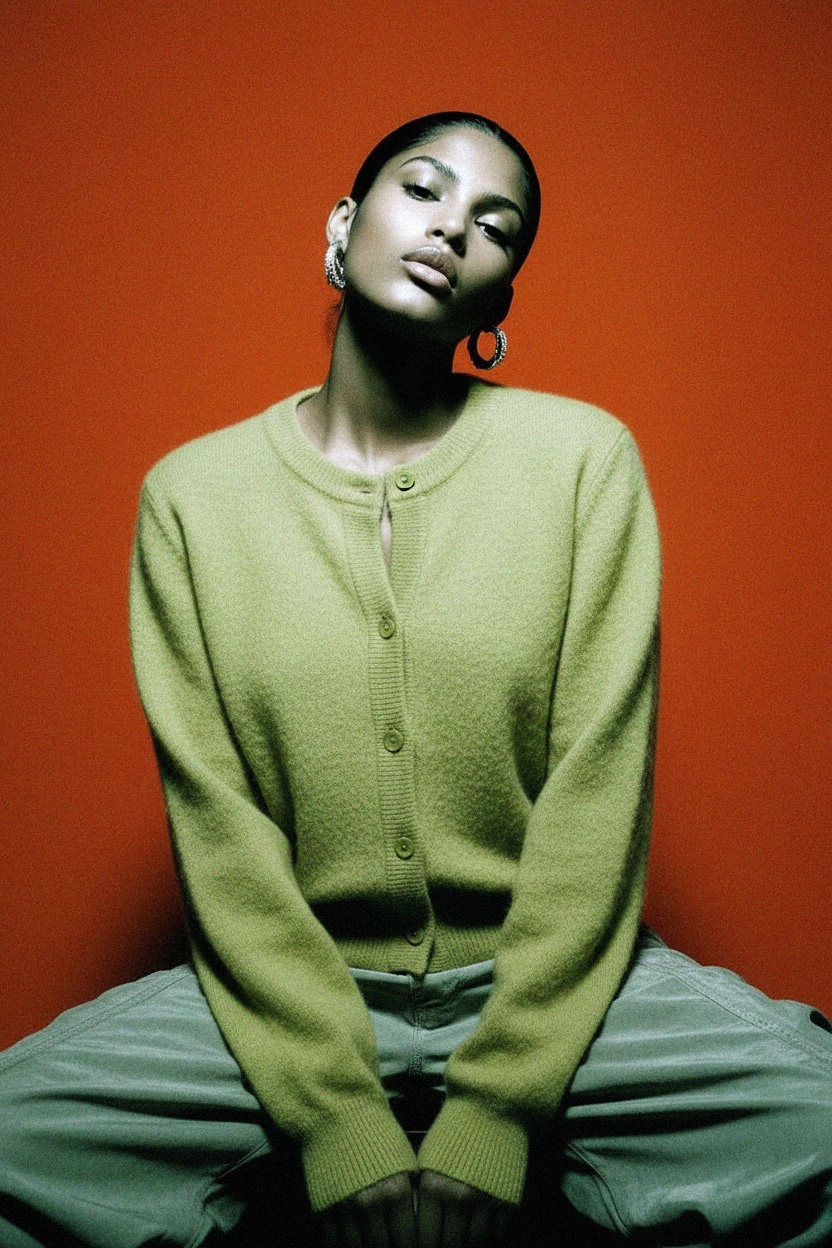 Soft Knit Green Cardigan with Button Closure photo 3