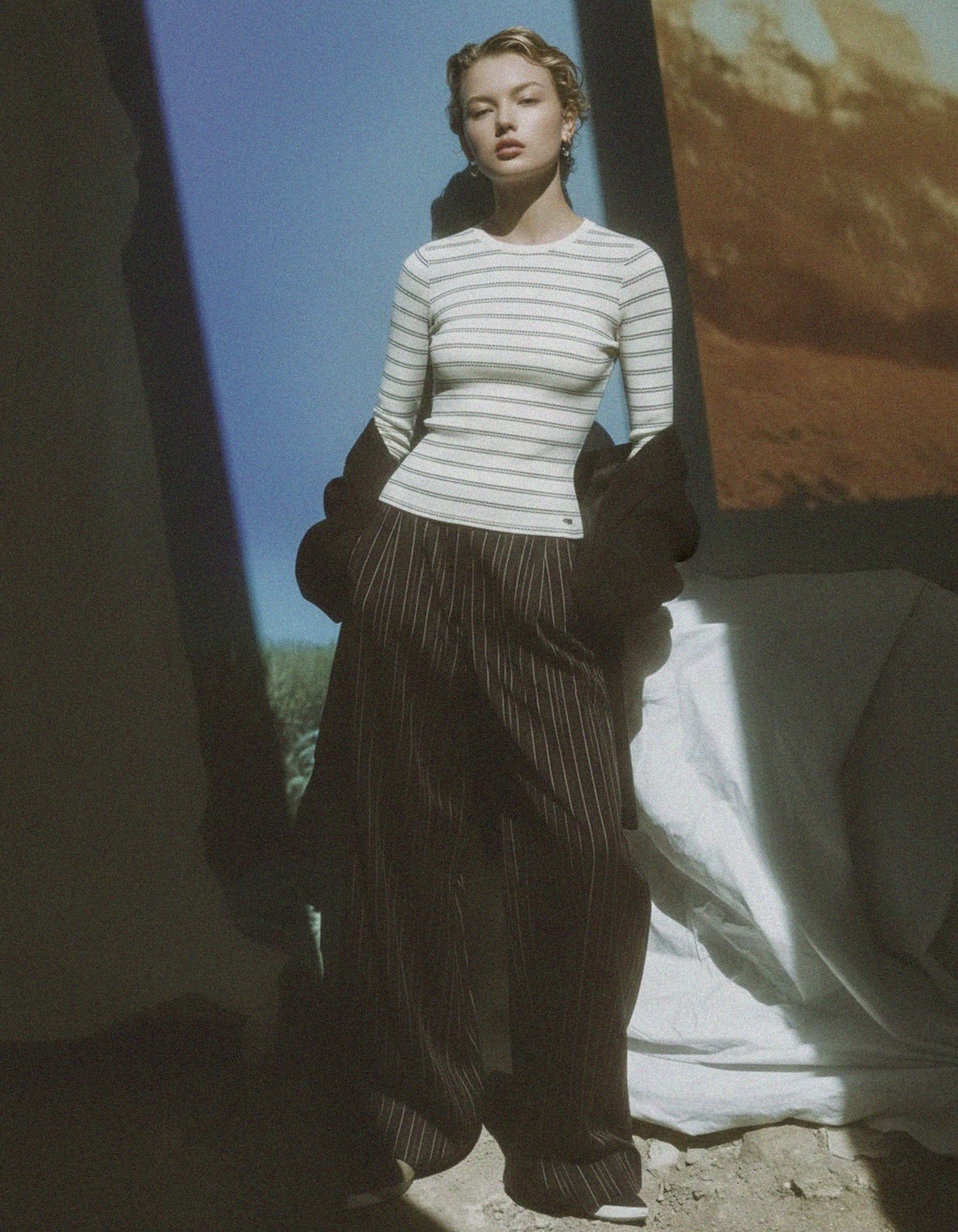 Fitted Striped Knit Long Sleeve Top photo 2