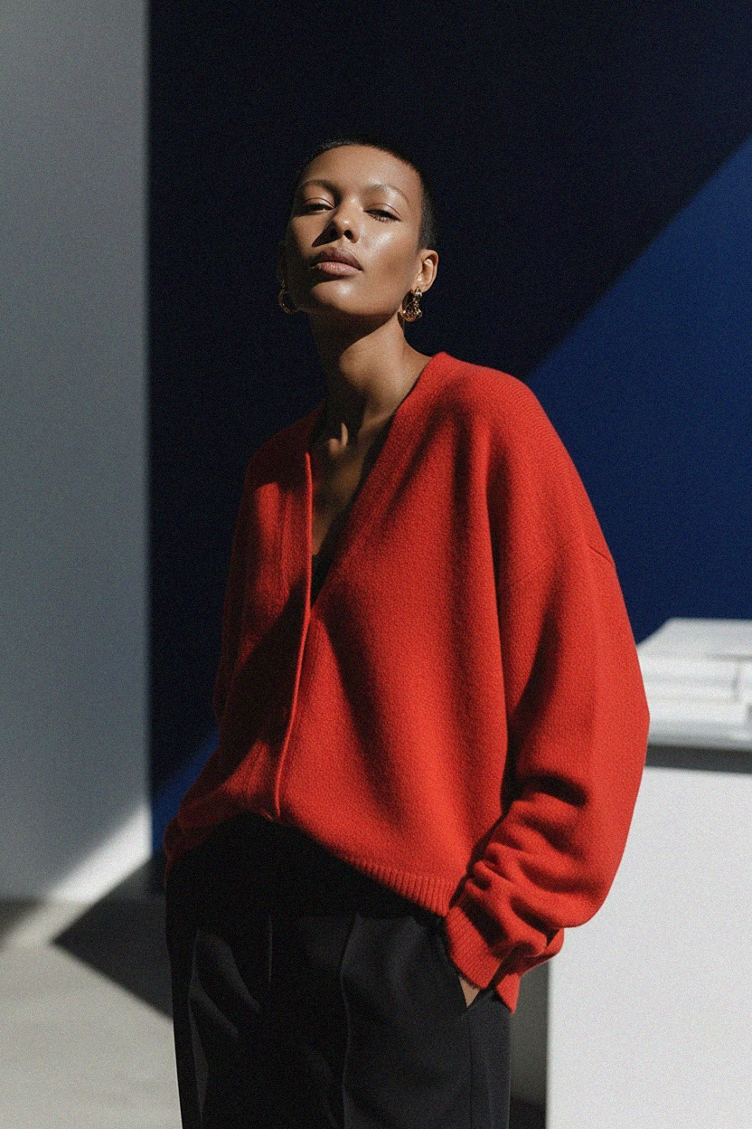 Oversize Red Knit Button-Up Cardigan photo 3