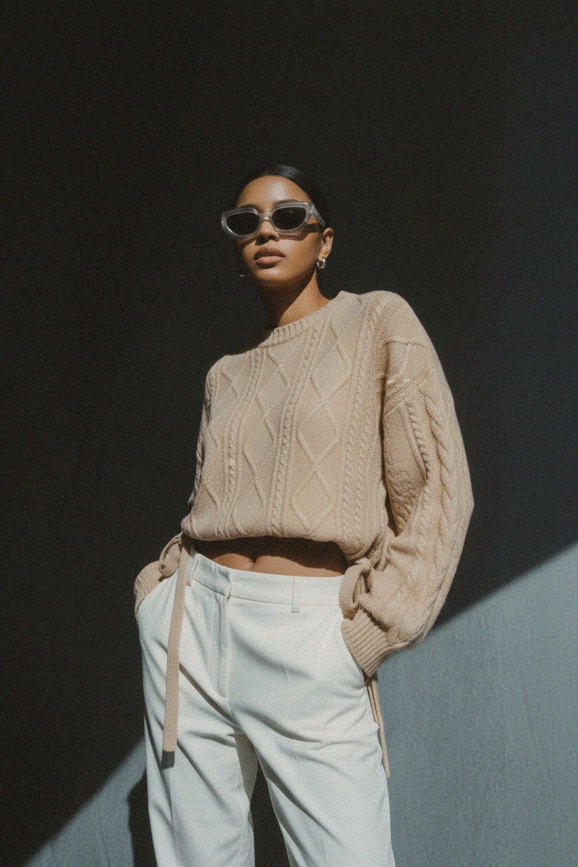 Cozy Cable Knit Sweater with Side Tie Detail photo 3