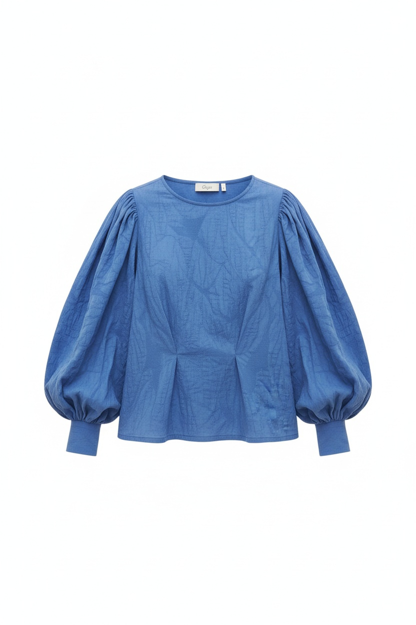 Textured Blue Blouse with Puff Sleeves photo 1