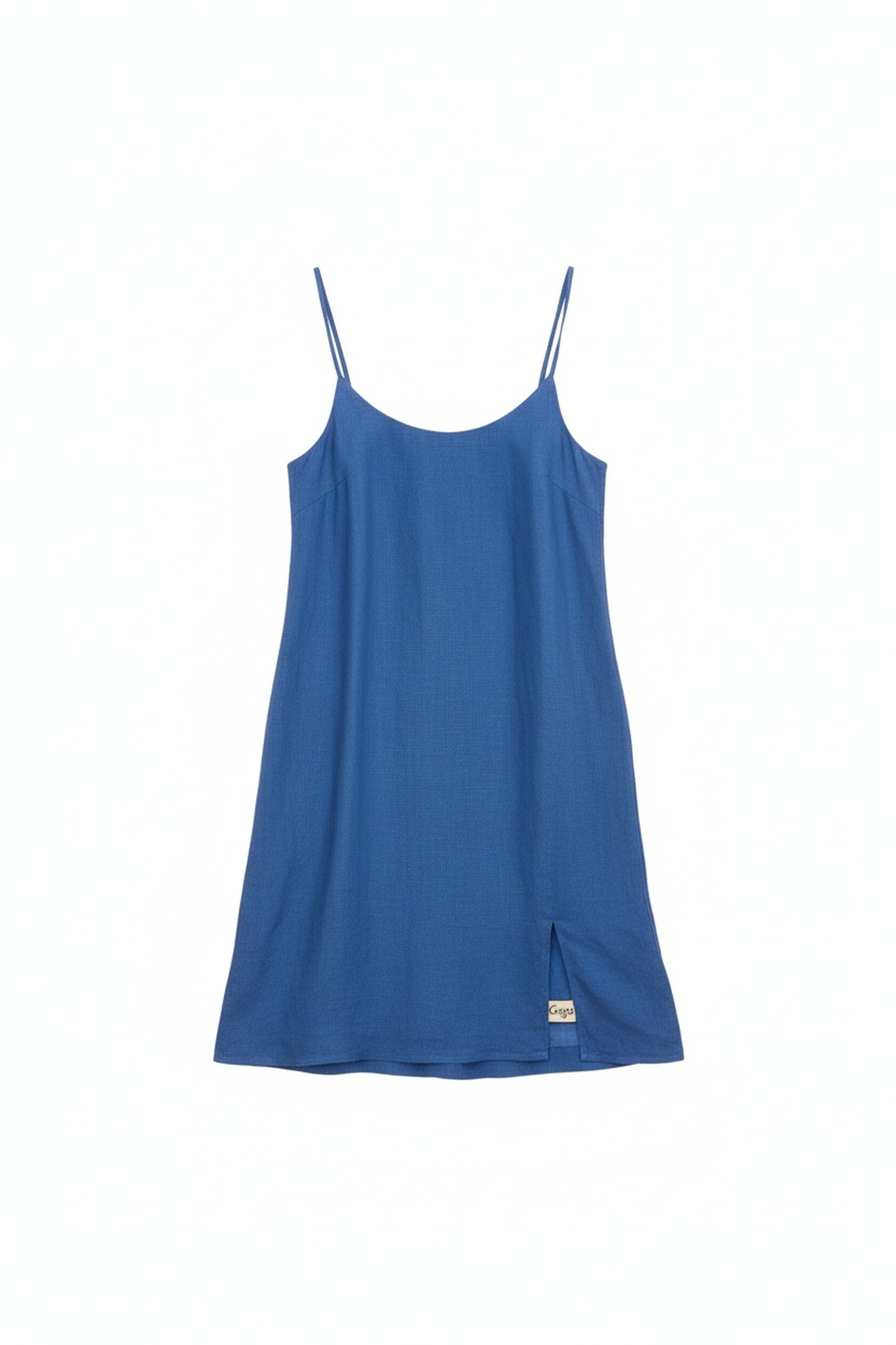 Blue Linen Blend Mini Slip Dress photo 1