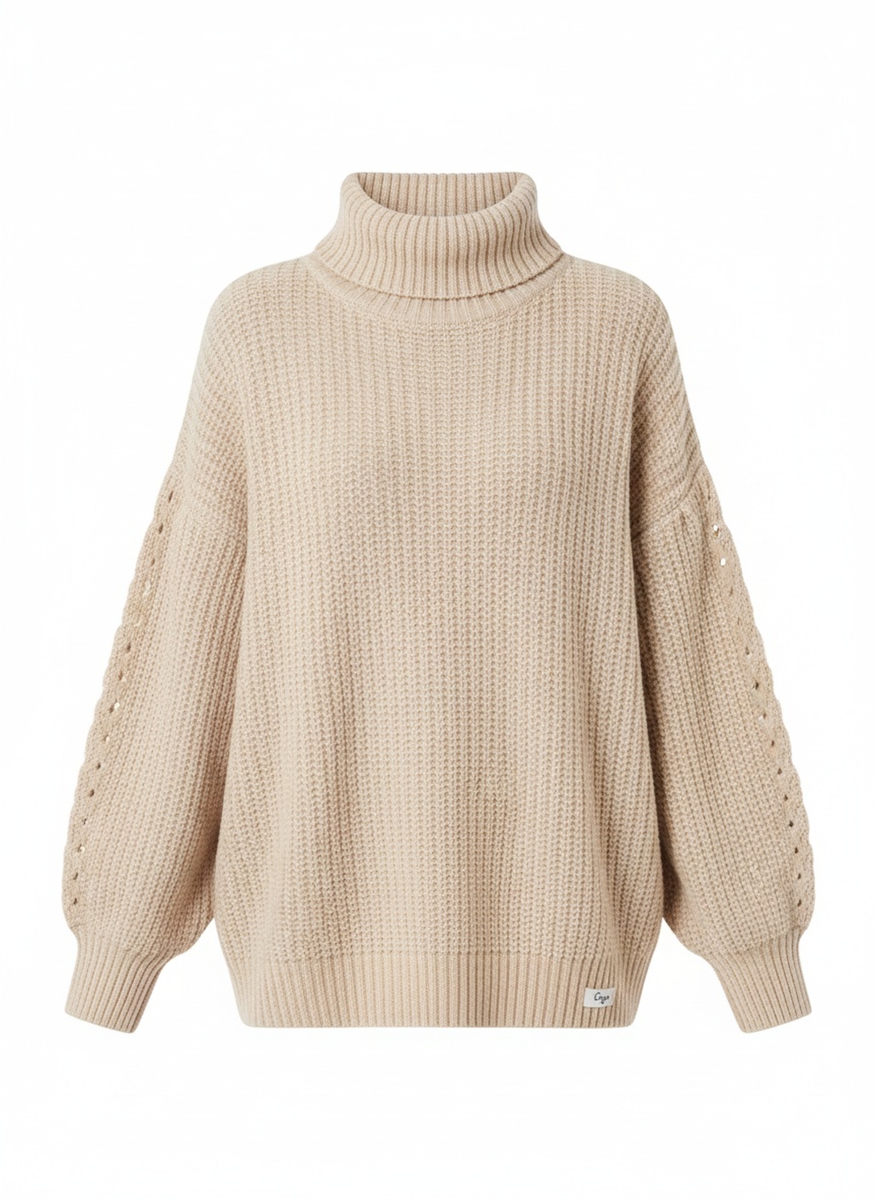 Cozy Oversize Beige Knit Turtleneck Sweater photo 1
