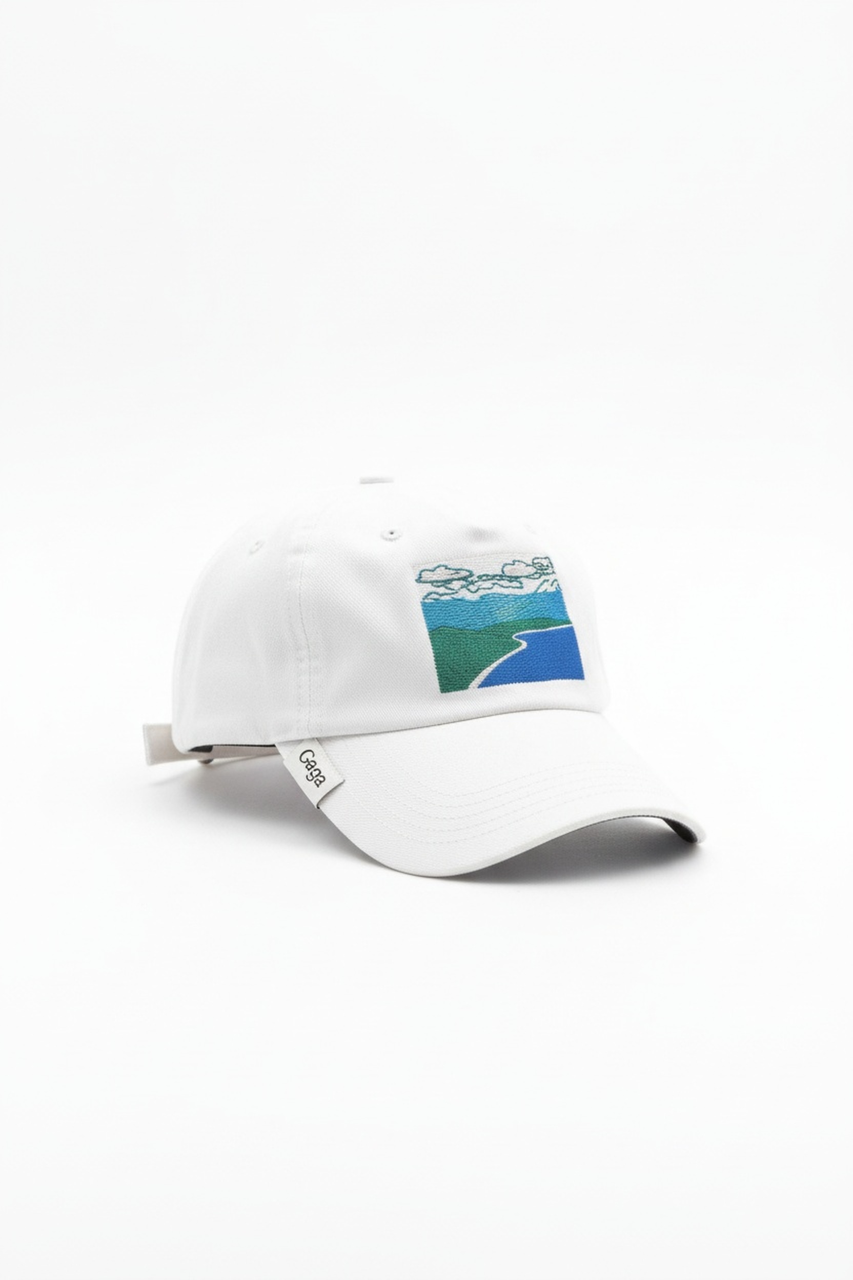 White Baseball Cap with Scenic Landscape Design photo 1