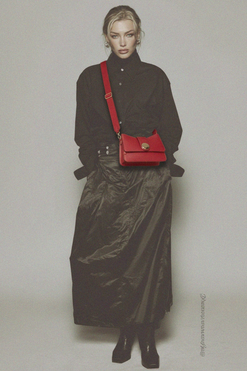 Chic Red Shoulder Bag with Gold Accent photo 2