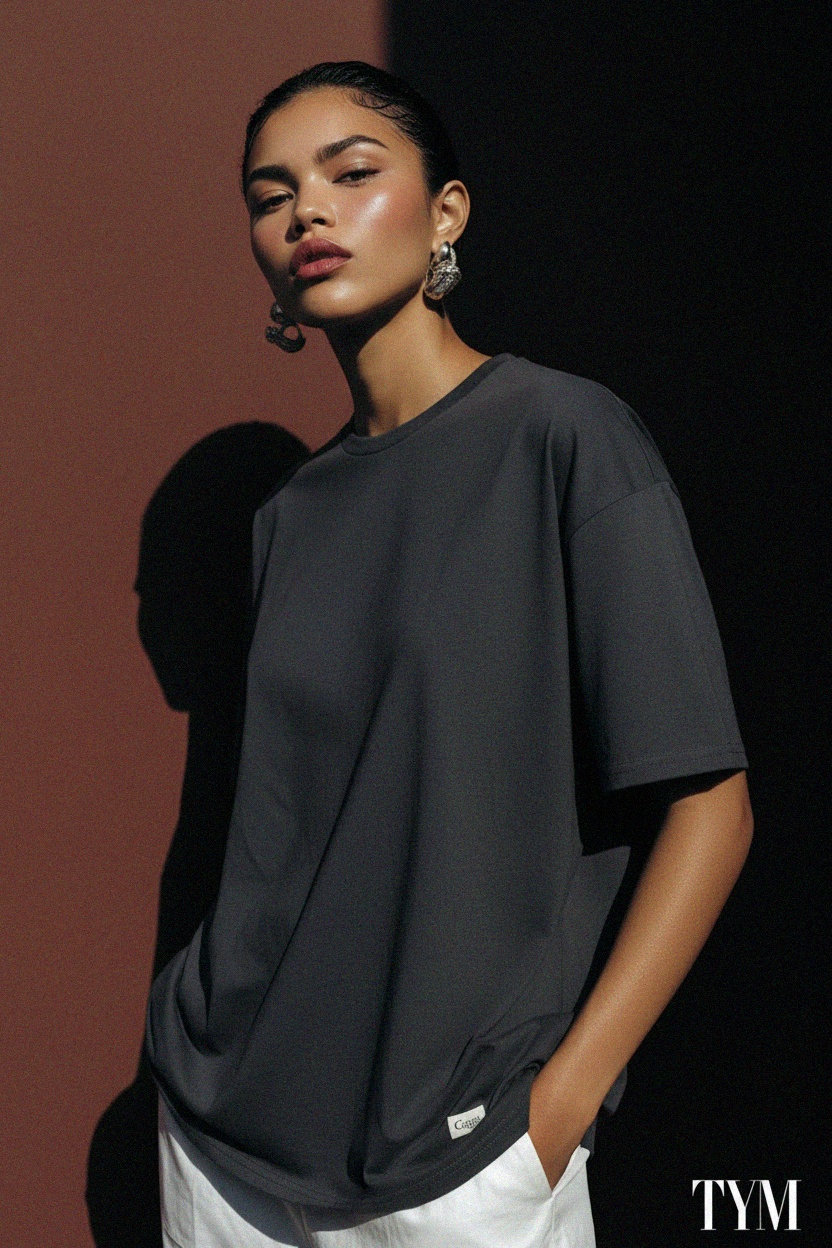 Oversize Crew Neck T-Shirt in Dark Grey photo 3