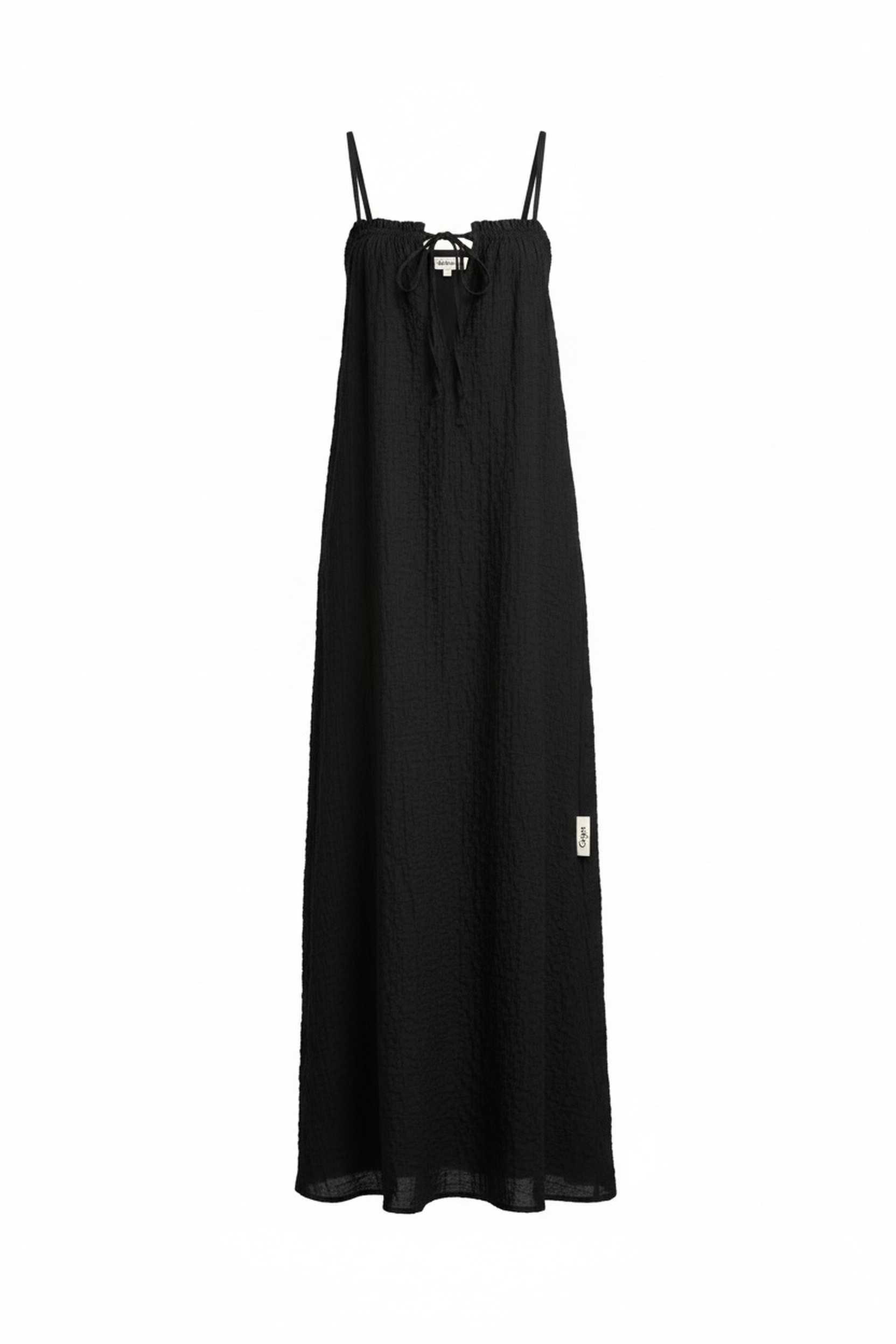 Black Textured Maxi Dress with Tie-Front Straps photo 1