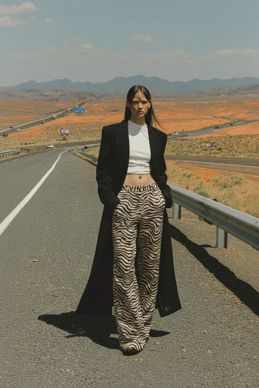 Beige & Black Zebra Print Long Pants photo 3