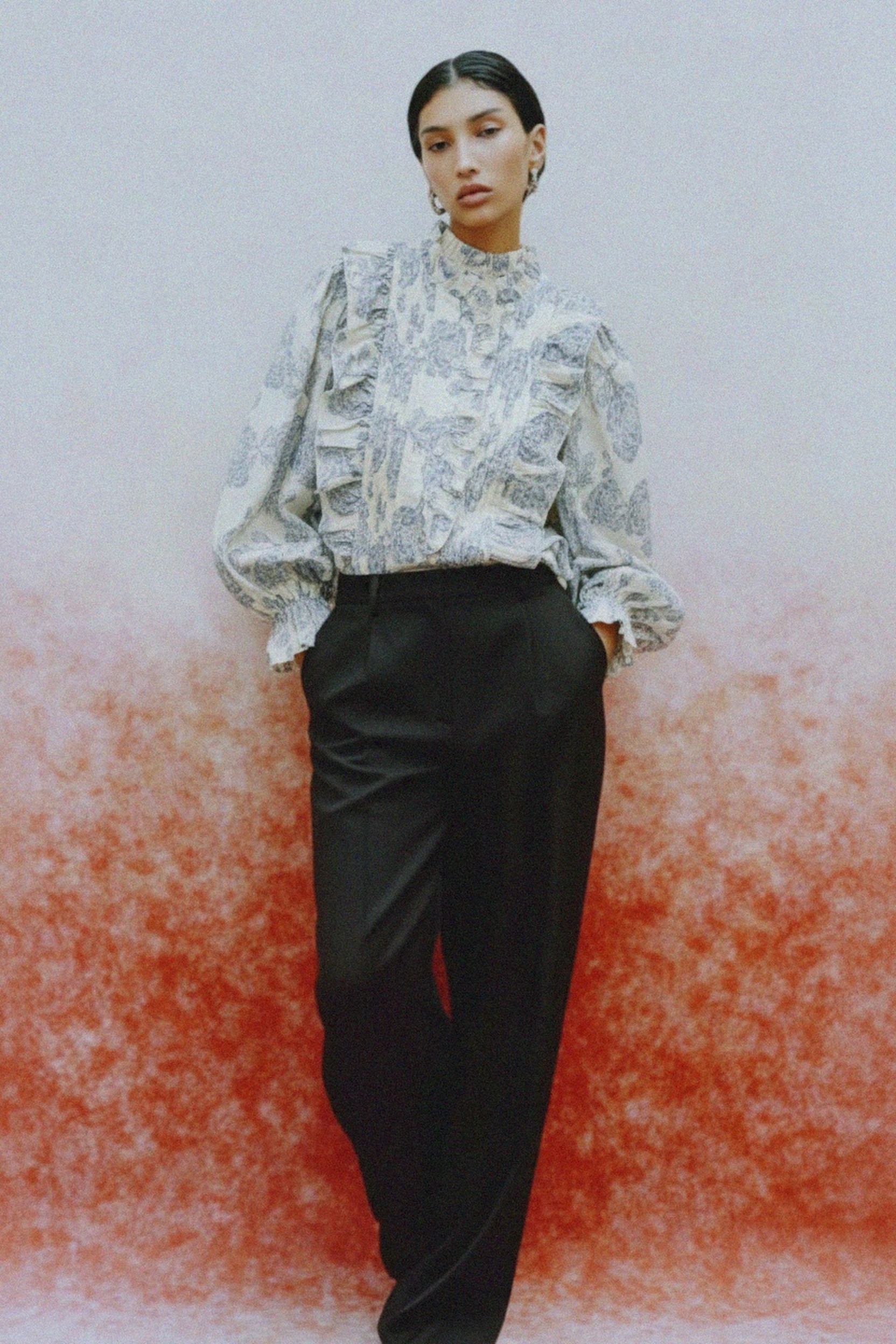 Floral Ruffled Blouse with Pleated Detail photo 2