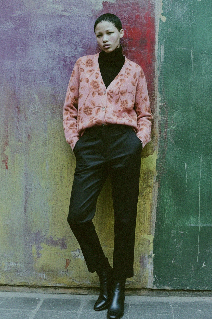 Floral Knit Cardigan with Button Closure photo 3