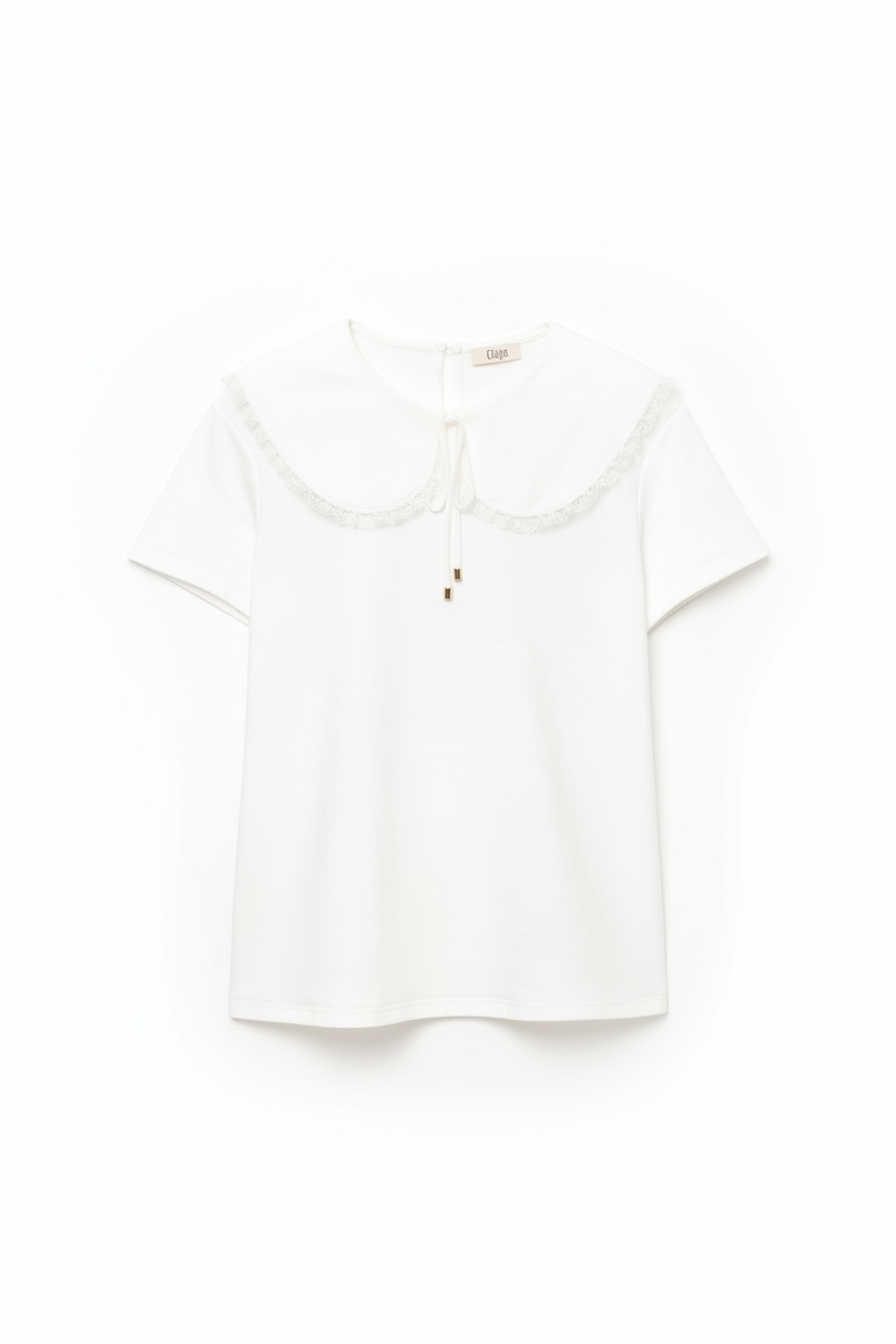 White Short Sleeve Top with Lace Peter Pan Collar photo 1