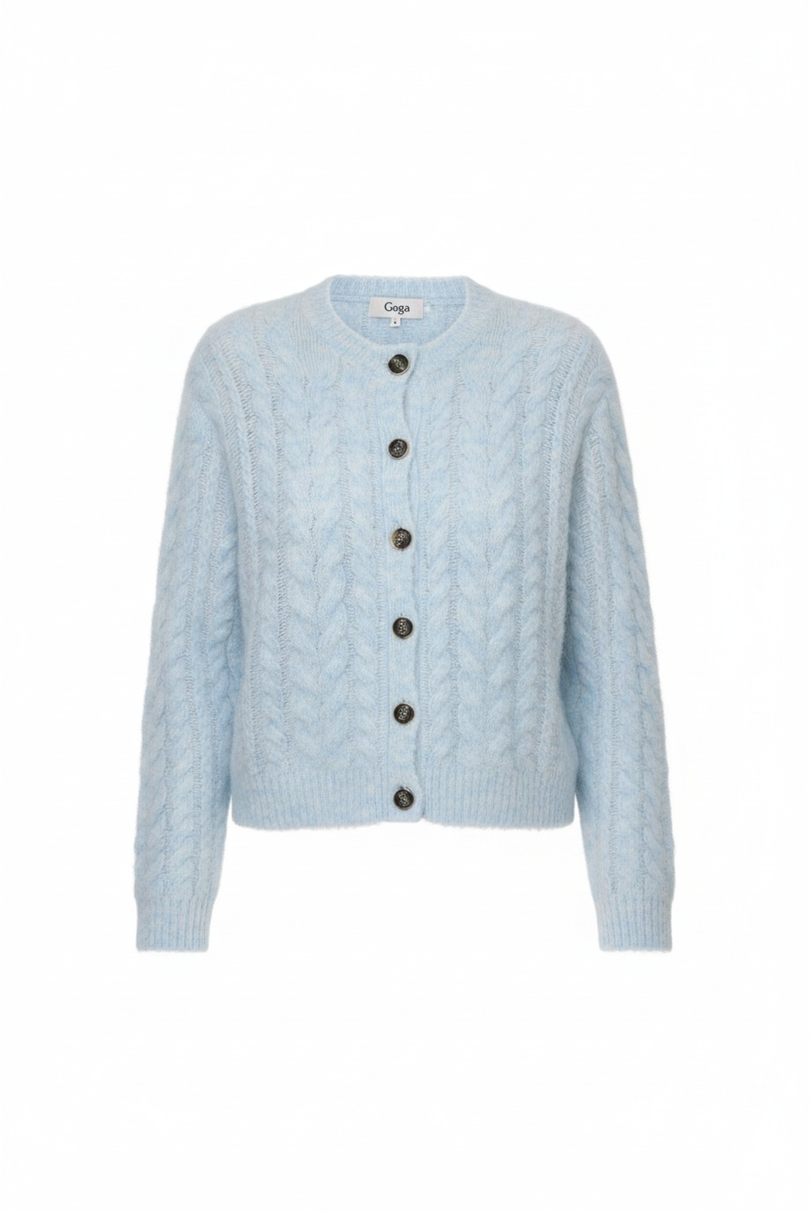 Soft Blue Cable Knit Cardigan with Button Closure photo 1