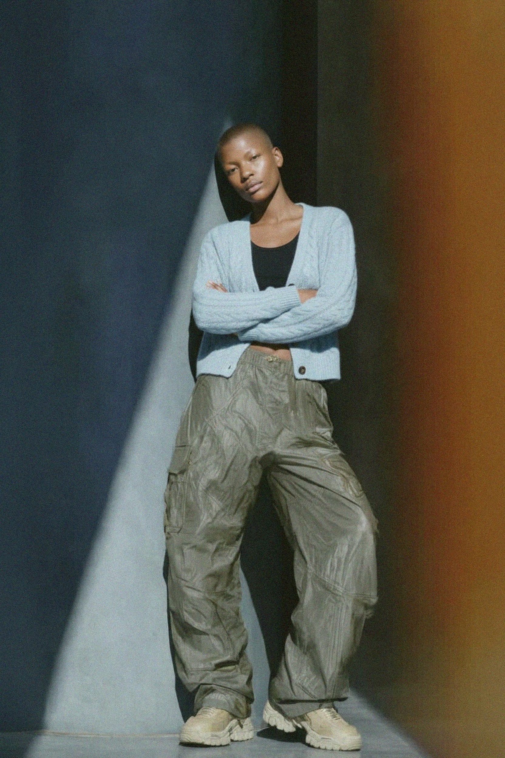 Soft Blue Cable Knit Cardigan with Button Closure photo 2