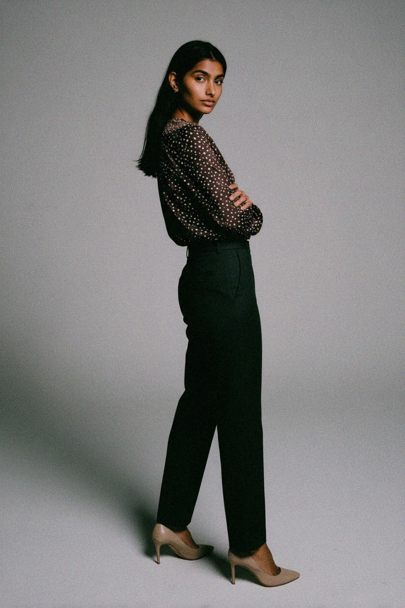 Polka Dot V-Neck Long Sleeve Blouse photo 2