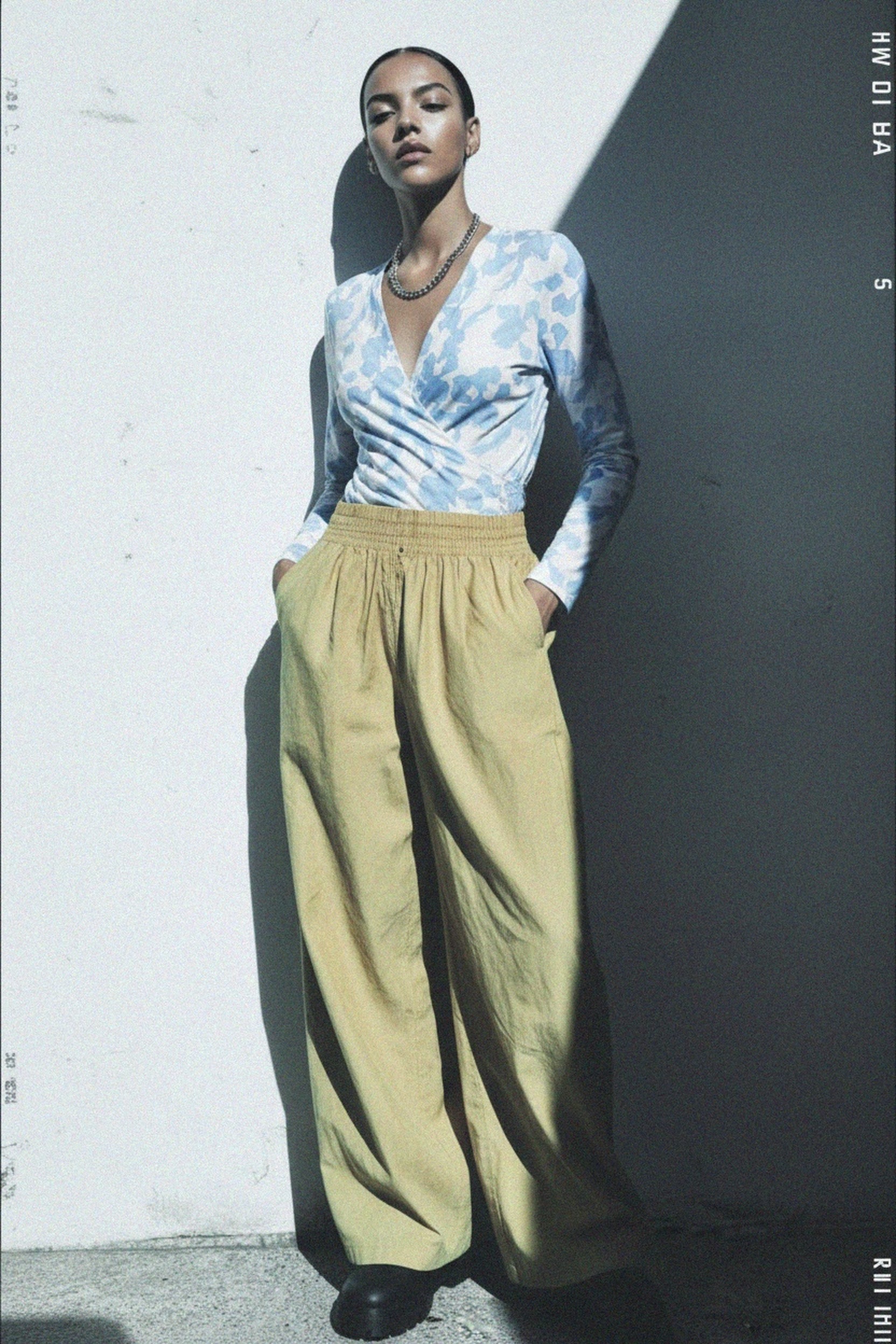 Blue Floral Patterned Wrap Blouse photo 2