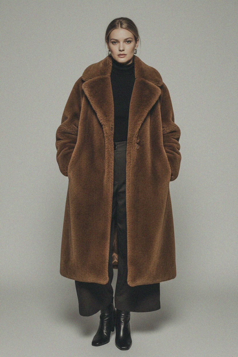 Oversize Brown Faux Fur Long Coat photo 3