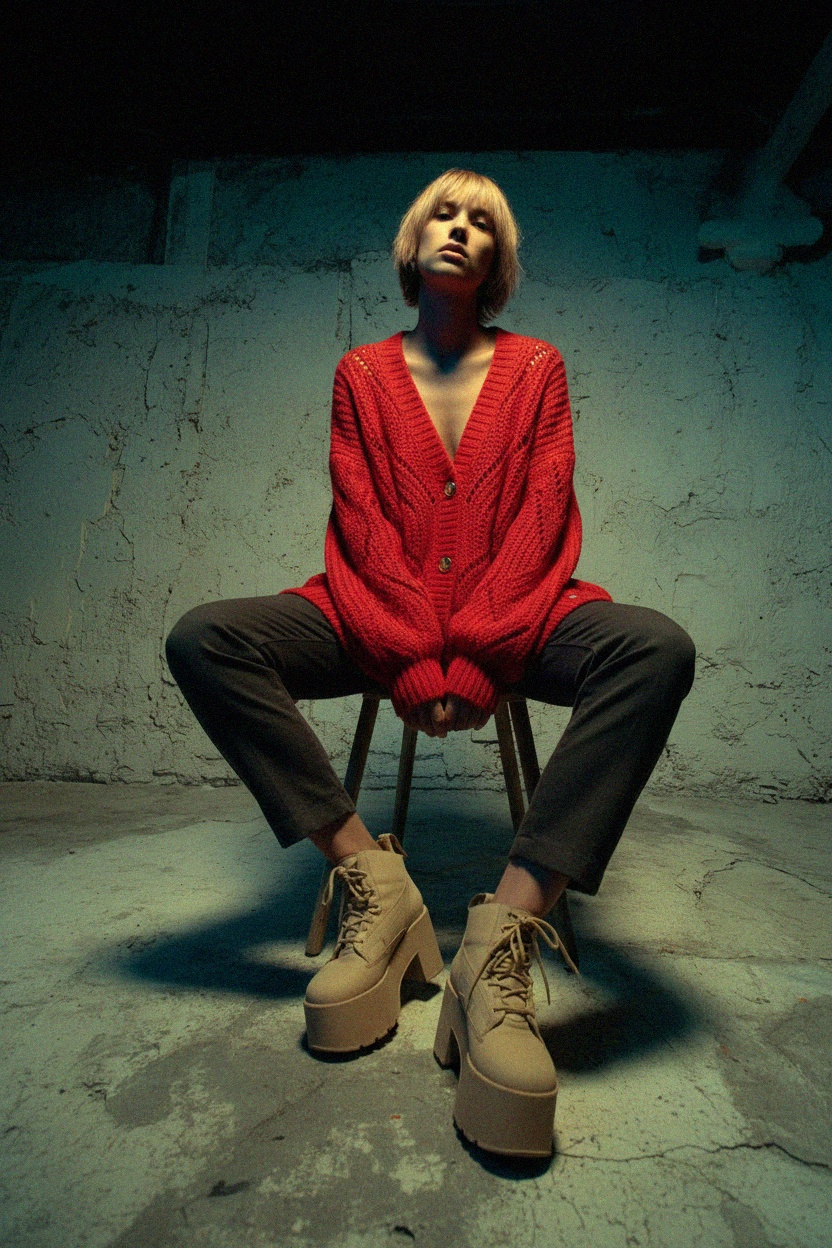 Oversize Red Knit Cardigan photo 3