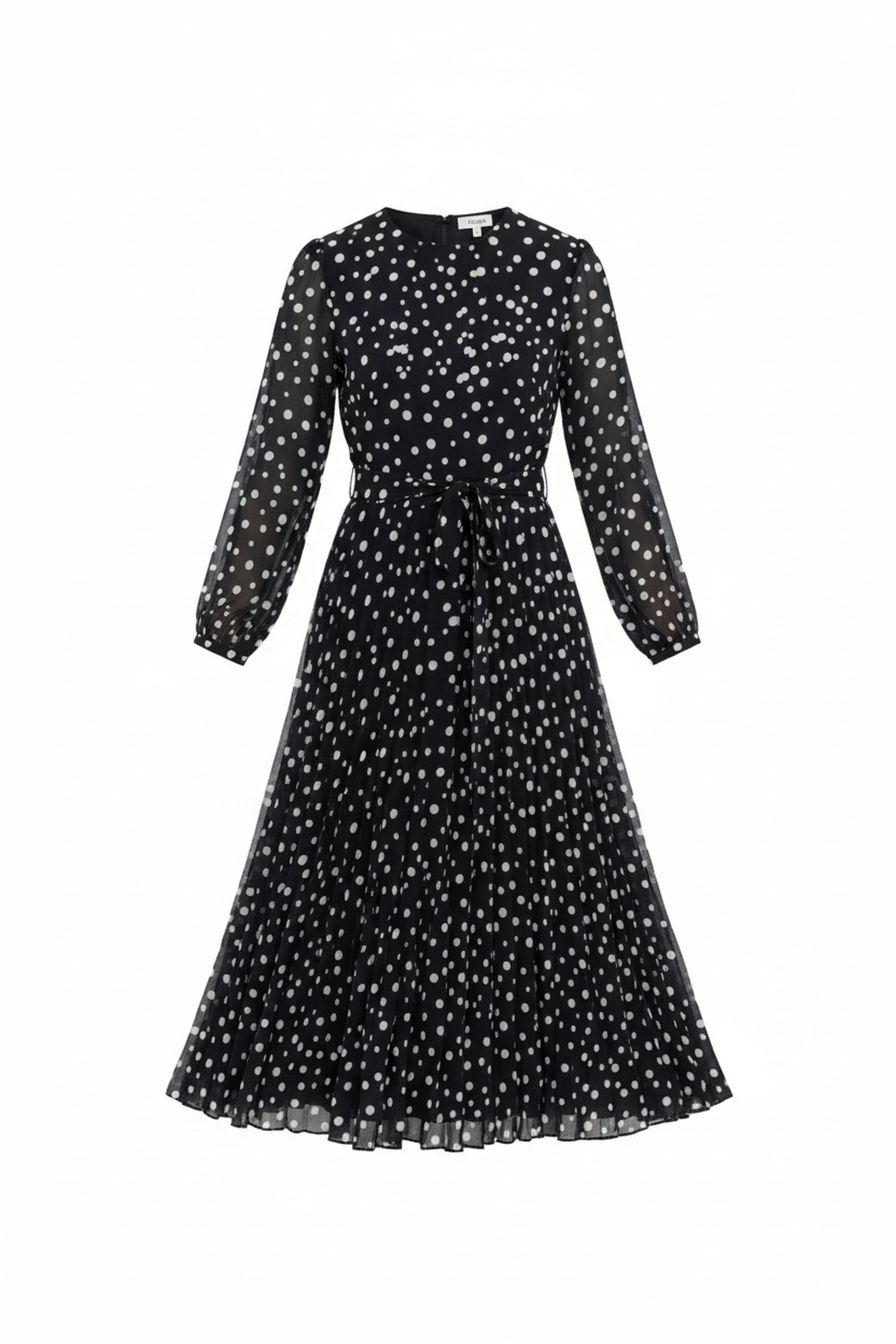 Polka Dot Pleated Midi Dress with Tie Waist photo 1