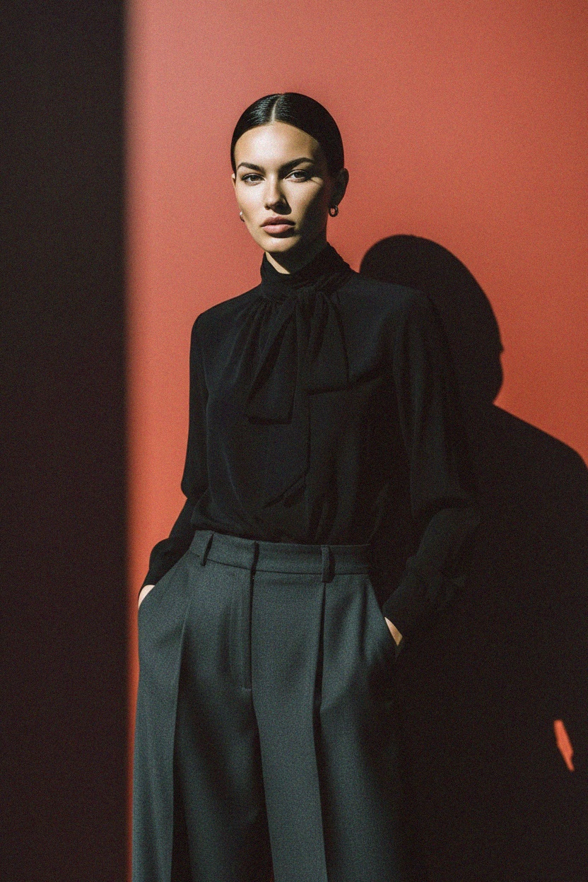 Elegant Black Tie-Neck Blouse photo 2