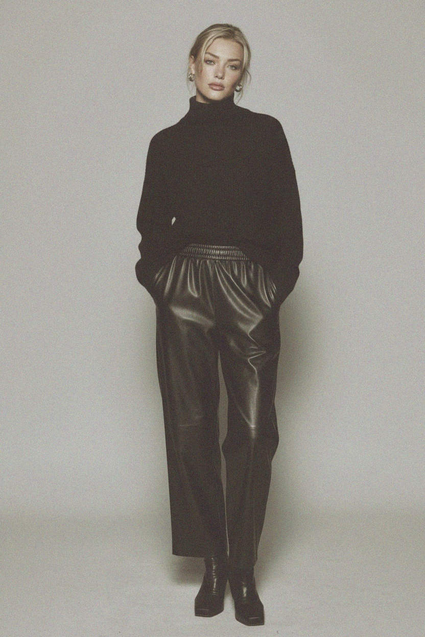 Relaxed Fit Faux Leather Wide-Leg Pants photo 2