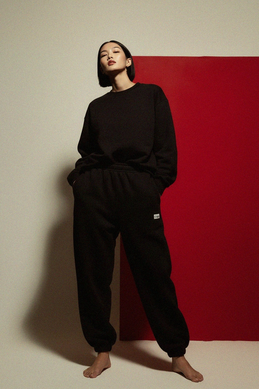Black Oversized Sweatshirt & Sweatpants Set photo 2