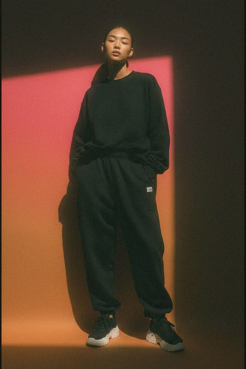 Black Oversized Sweatshirt & Sweatpants Set photo 3