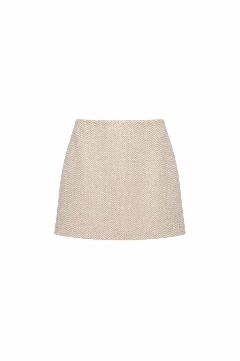 Classic Beige Herringbone Mini Skirt photo 1