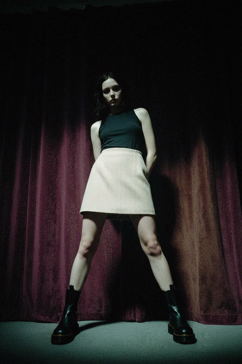 Classic Beige Herringbone Mini Skirt photo 3