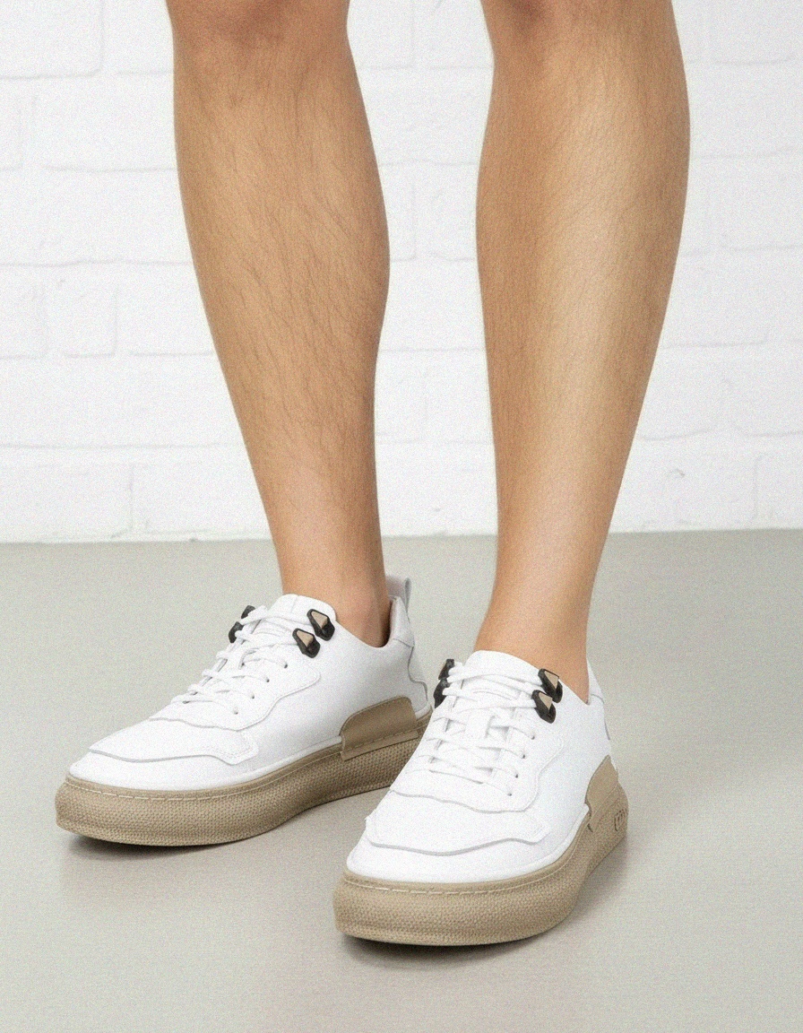 White Leather Low-Top Sneakers with Textured Sole photo 2