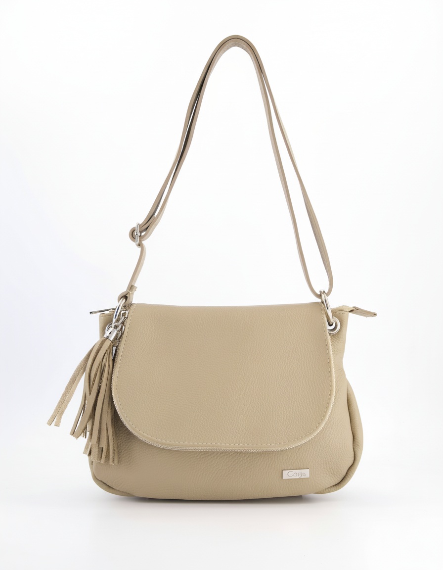 Venezia Beige Flap Crossbody Bag with Tassel Detail photo 1