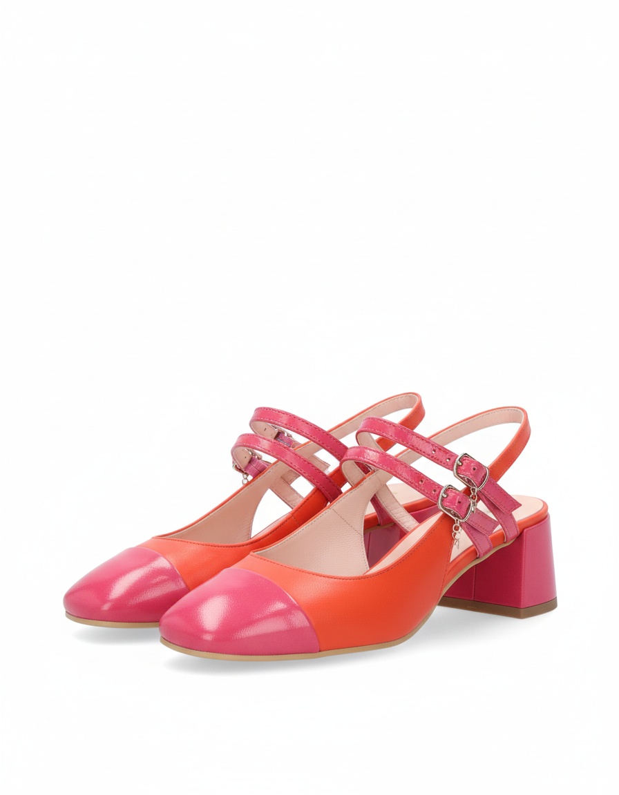 Vibrant Two-Tone Block Heel Slingback Shoes photo 1