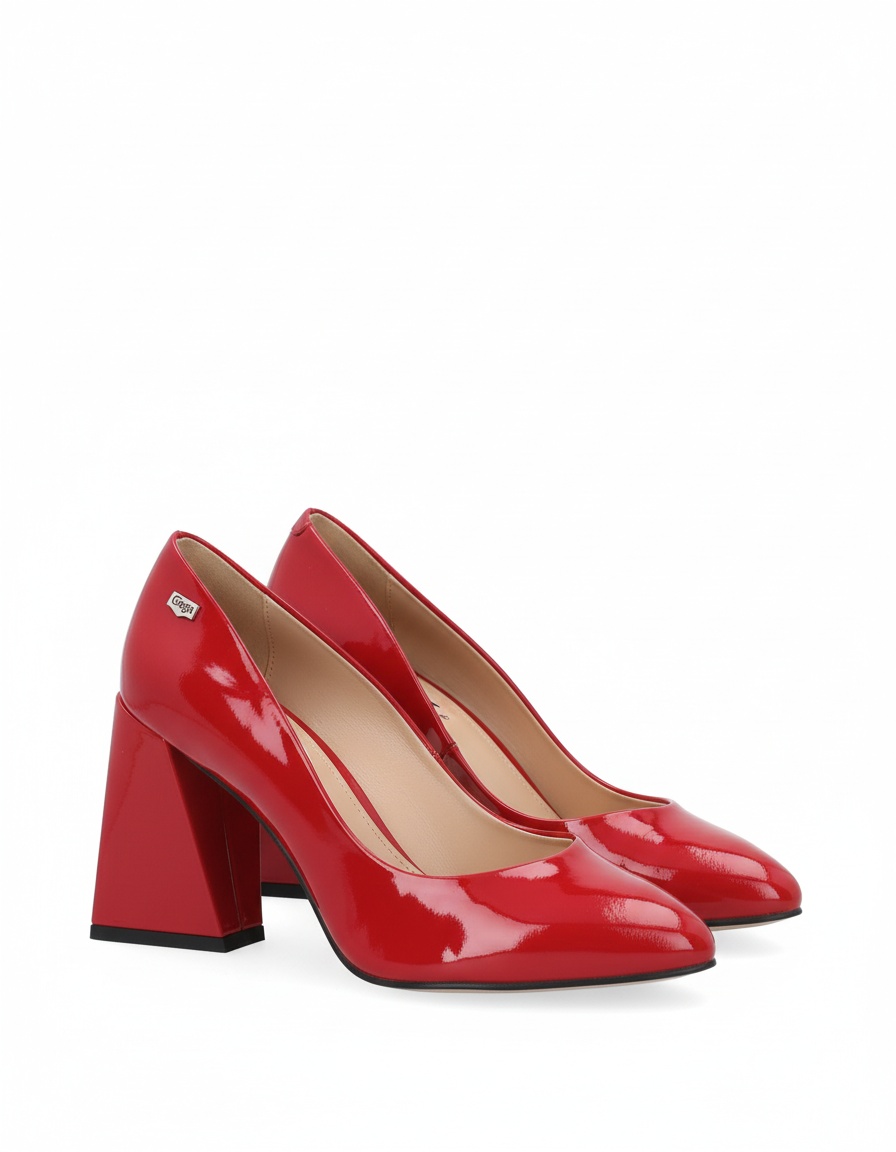 Red Patent Leather Block Heel Pumps photo 1