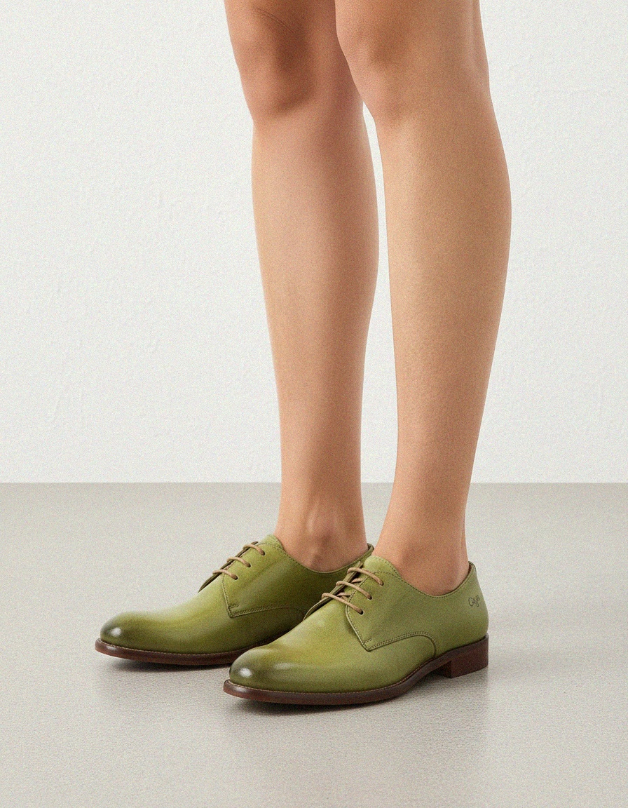 Green Leather Lace-Up Derby Shoe photo 2