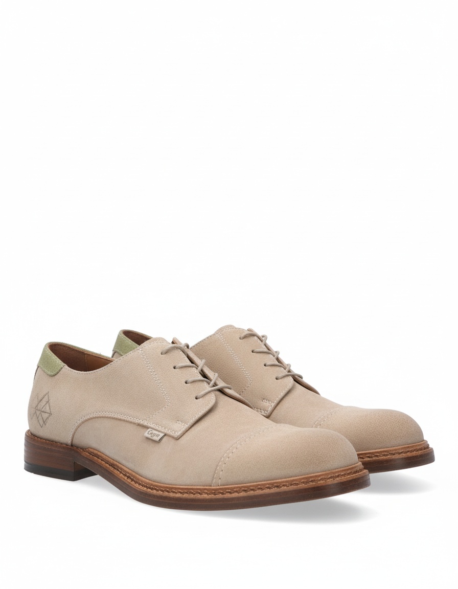 Beige Suede Derby Lace-Up Shoes photo 1