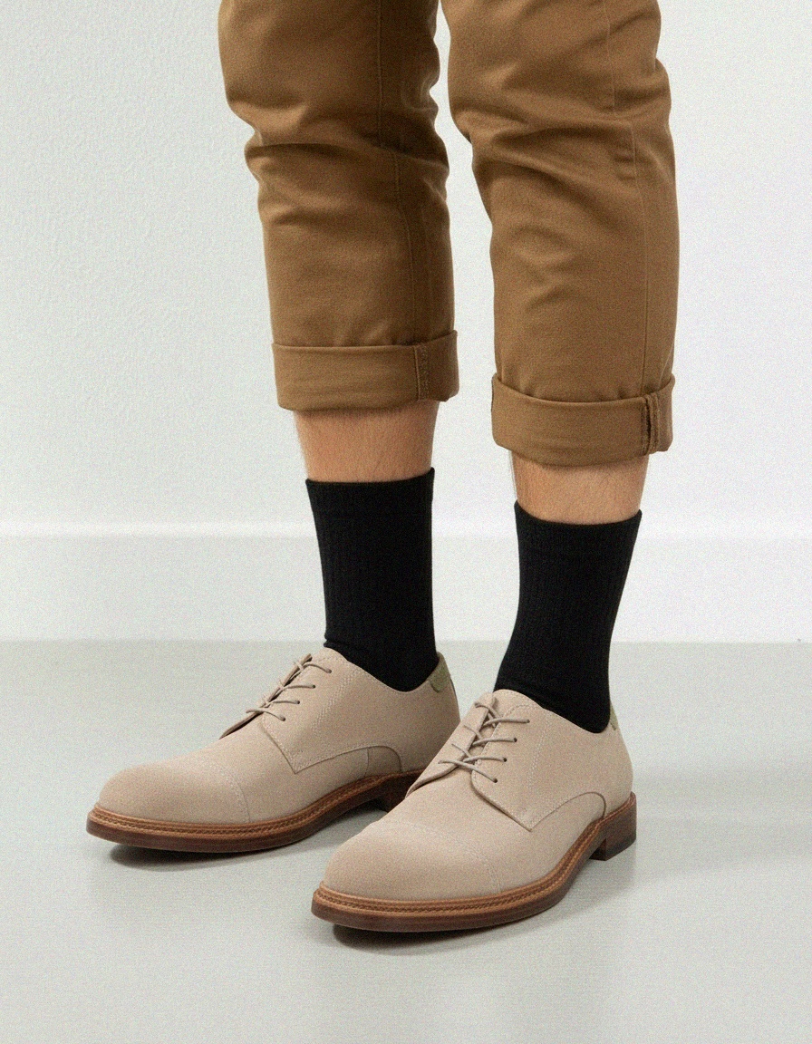 Beige Suede Derby Lace-Up Shoes photo 2