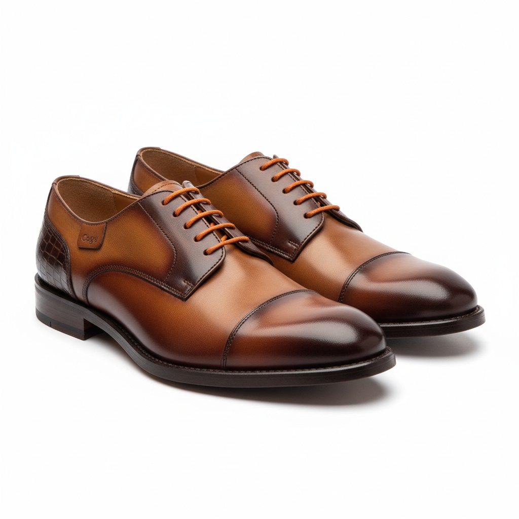 Multi-Tone Leather Derby Shoes with Orange Laces photo 1
