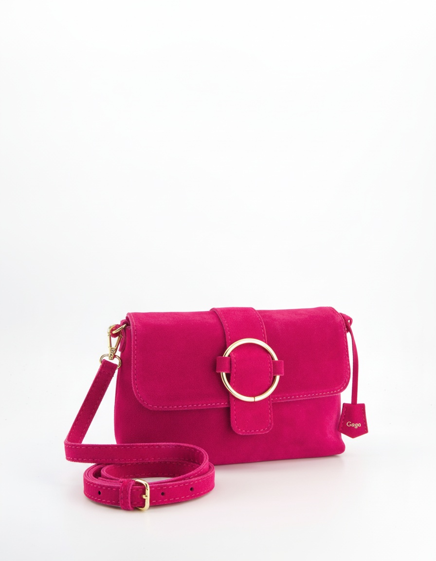 Vibrant Pink Suede Shoulder Bag with Gold Ring Clasp photo 1