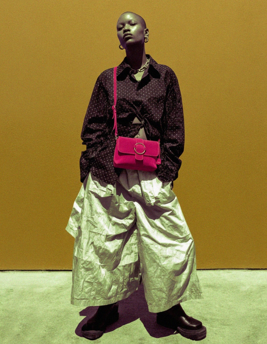 Vibrant Pink Suede Shoulder Bag with Gold Ring Clasp photo 2